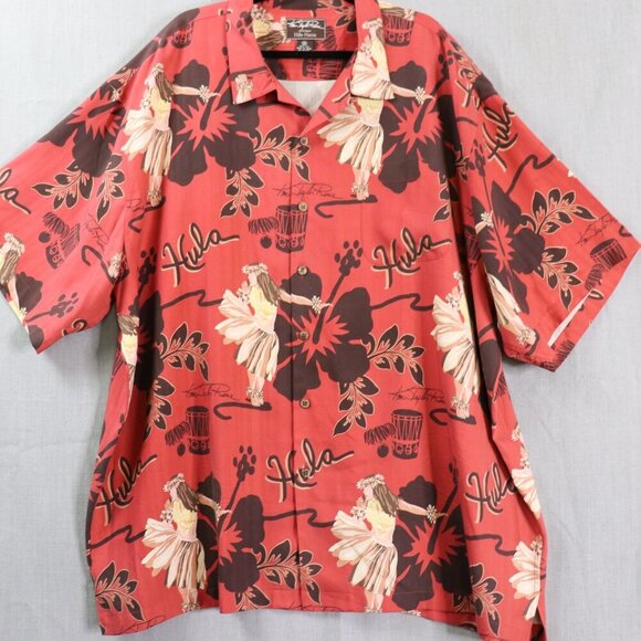 Hilo Hattie Hawaiian Shirt Men’s 3XL Red Hula Dancer Floral 100% Silk Aloha Camp - Picture 12 of 12